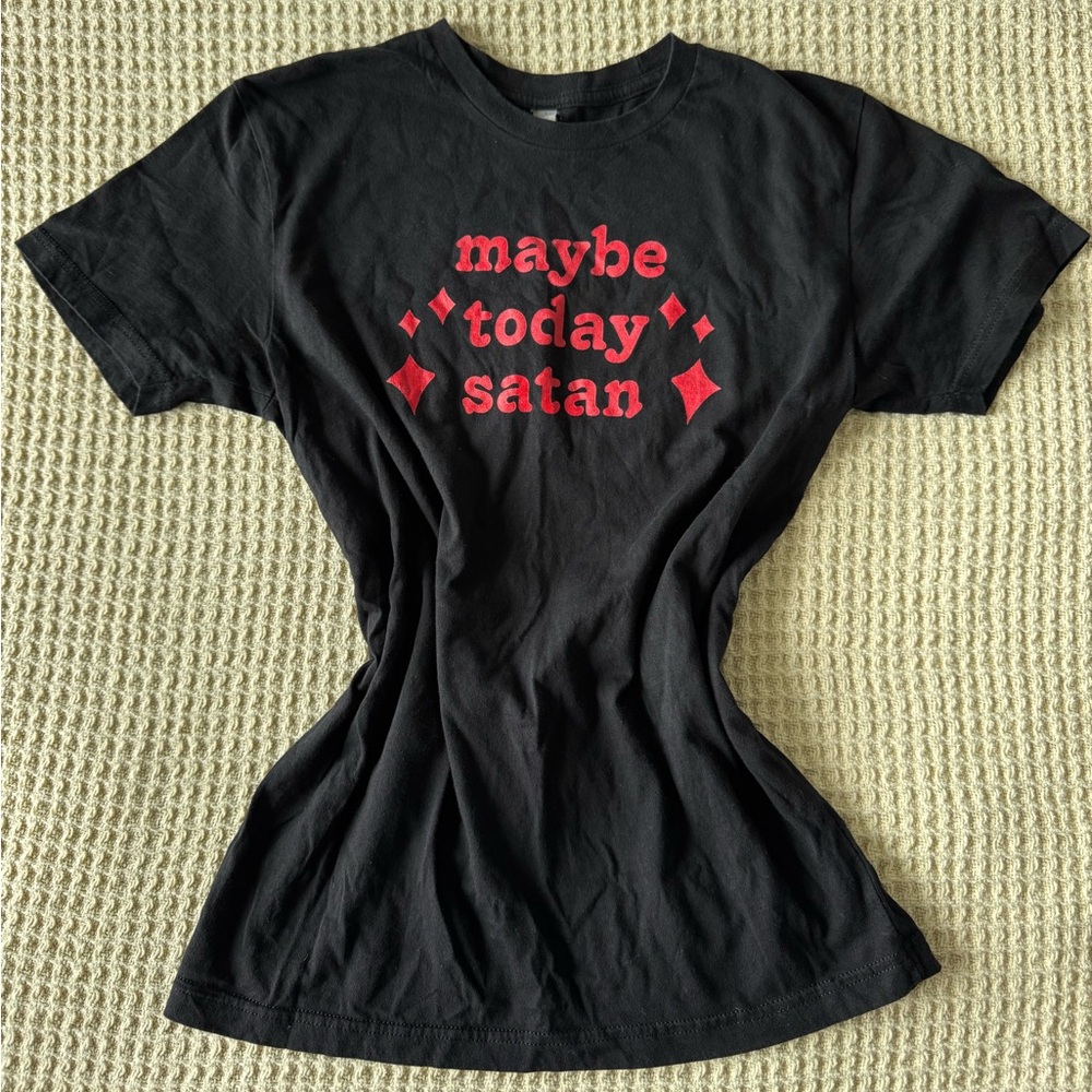 Black Graphic Tee with Red Print